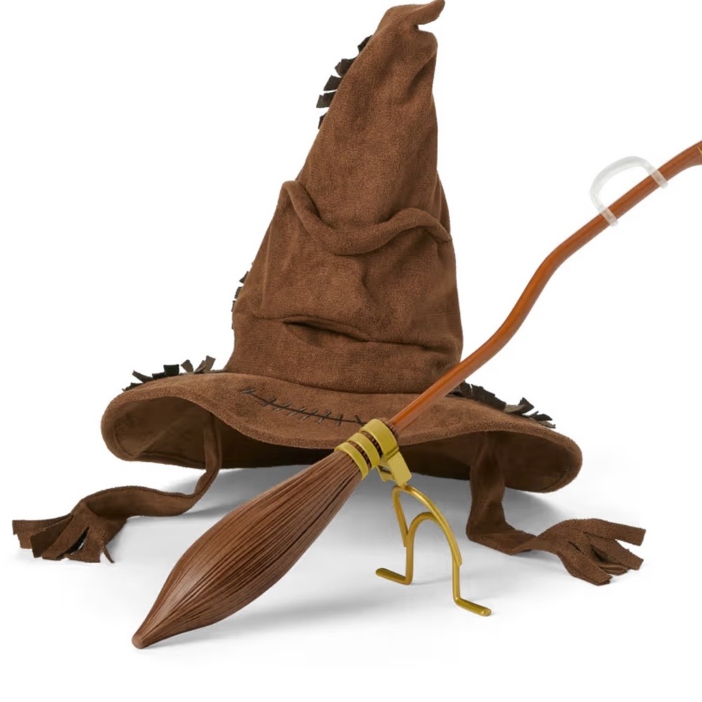 Harry Potter Brown Wizard sorting Hat Nimbus 2000 Broomstick Costume Set